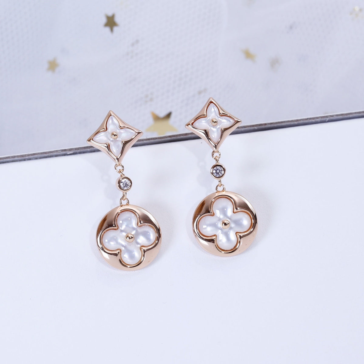 [Elara jewelsry ]STAR AND SUN PINK GOLD MOP DROP EARRINGS