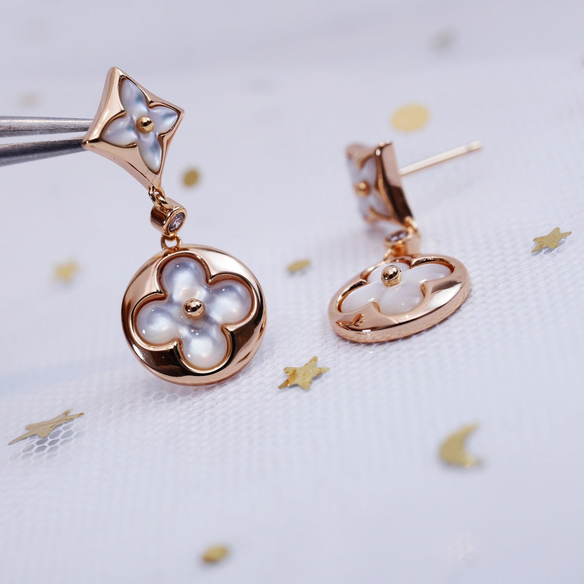 [Elara jewelsry ]STAR AND SUN PINK GOLD MOP DROP EARRINGS