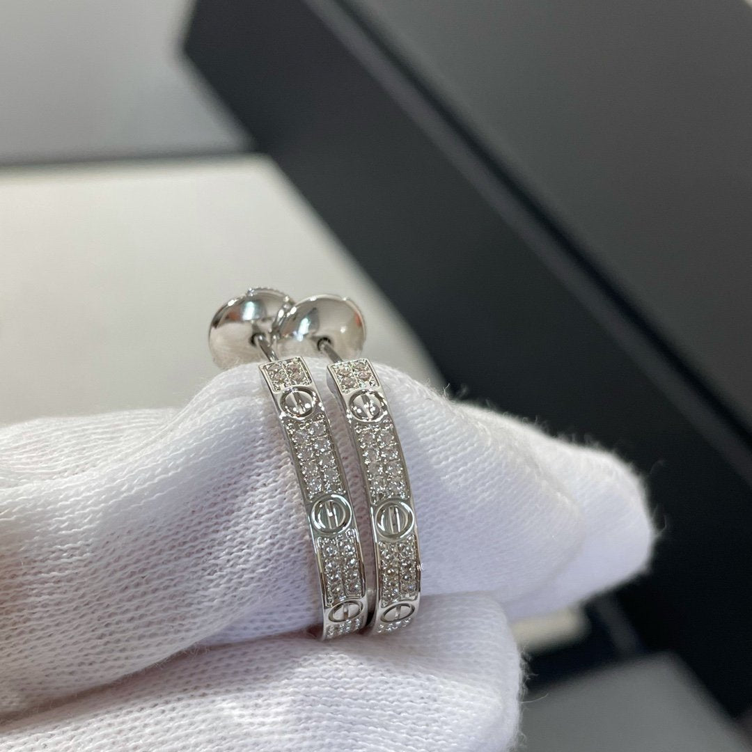 [Elara jewelsry ]LOVE DIAMOND SILVER HOOP EARRINGS