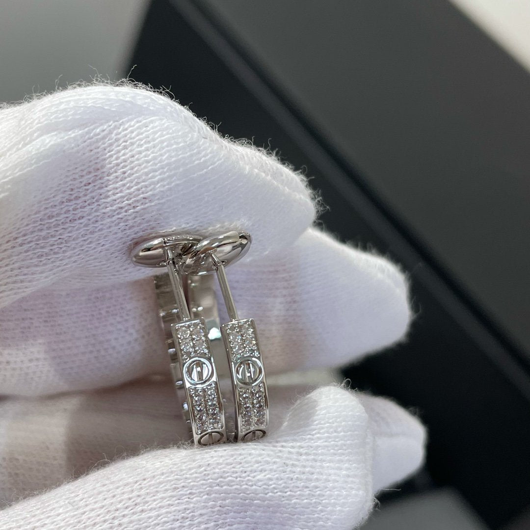 [Elara jewelsry ]LOVE DIAMOND SILVER HOOP EARRINGS