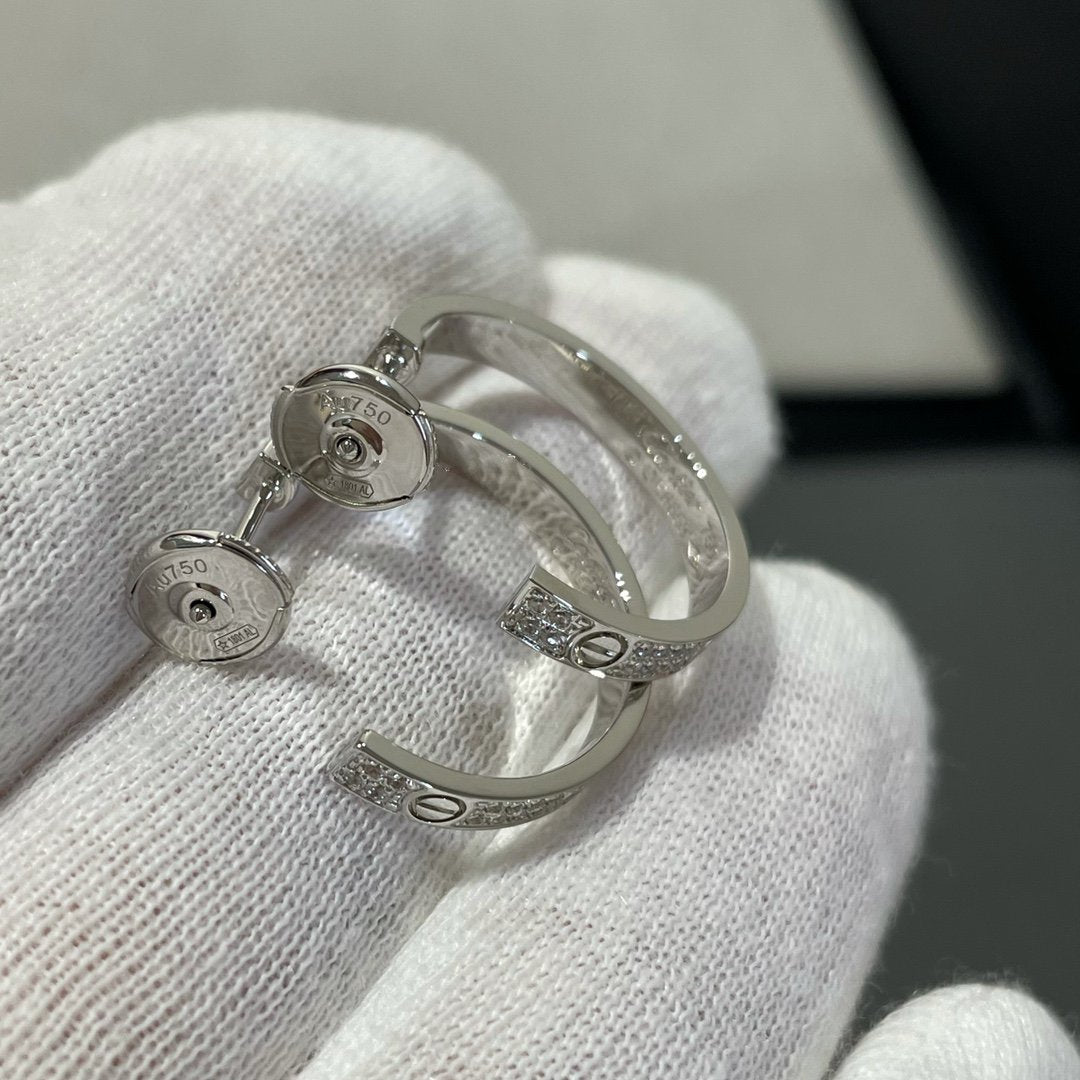[Elara jewelsry ]LOVE DIAMOND SILVER HOOP EARRINGS