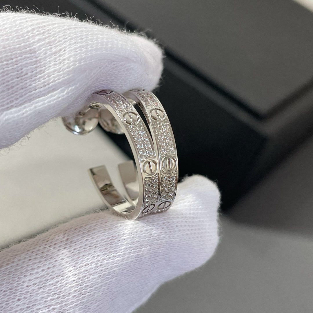 [Elara jewelsry ]LOVE DIAMOND SILVER HOOP EARRINGS