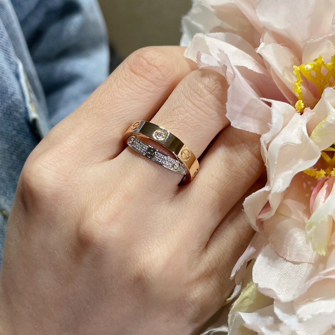 [Elara jewelsry ]LOVE PINK GOLD SILVER DIAMOND DOUBLE RING