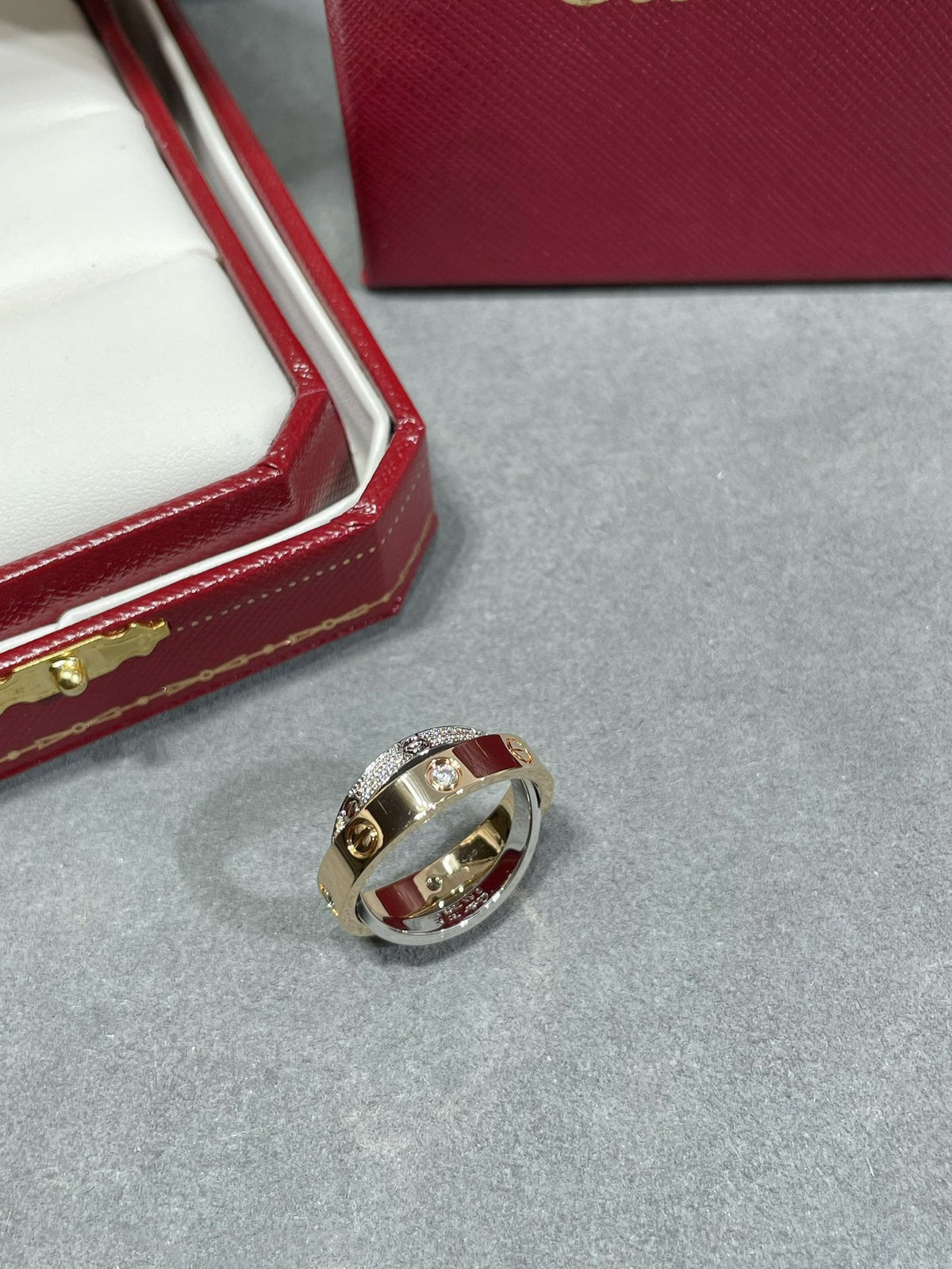 [Elara jewelsry ]LOVE PINK GOLD SILVER DIAMOND DOUBLE RING