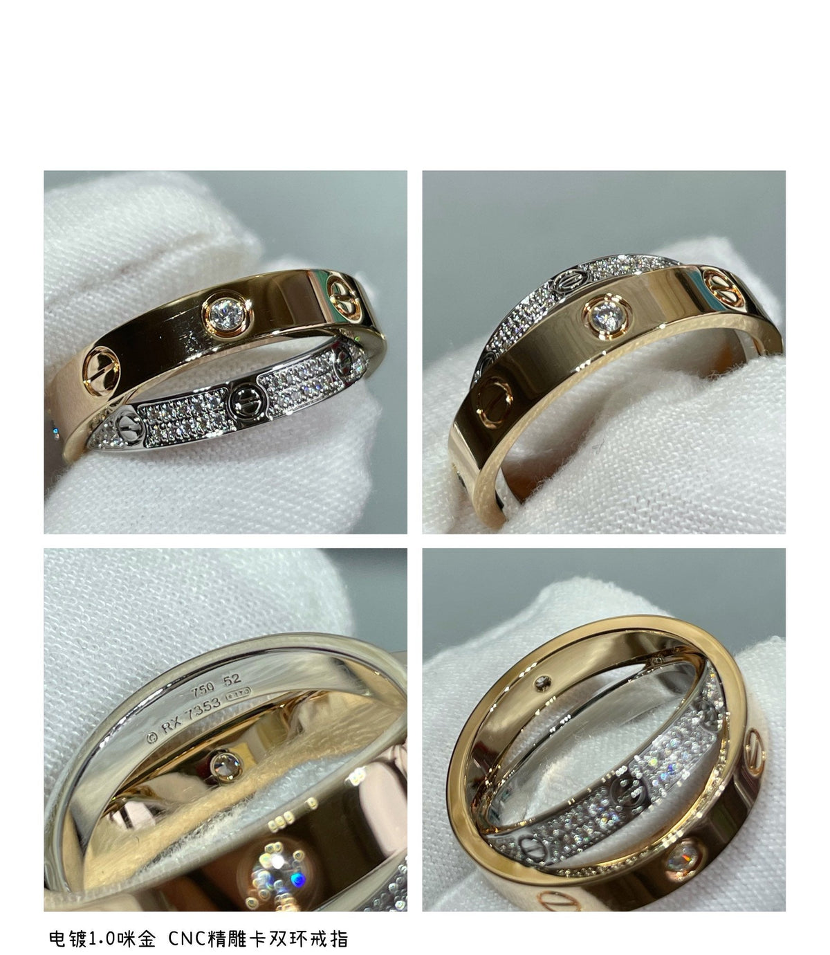 [Elara jewelsry ]LOVE PINK GOLD SILVER DIAMOND DOUBLE RING