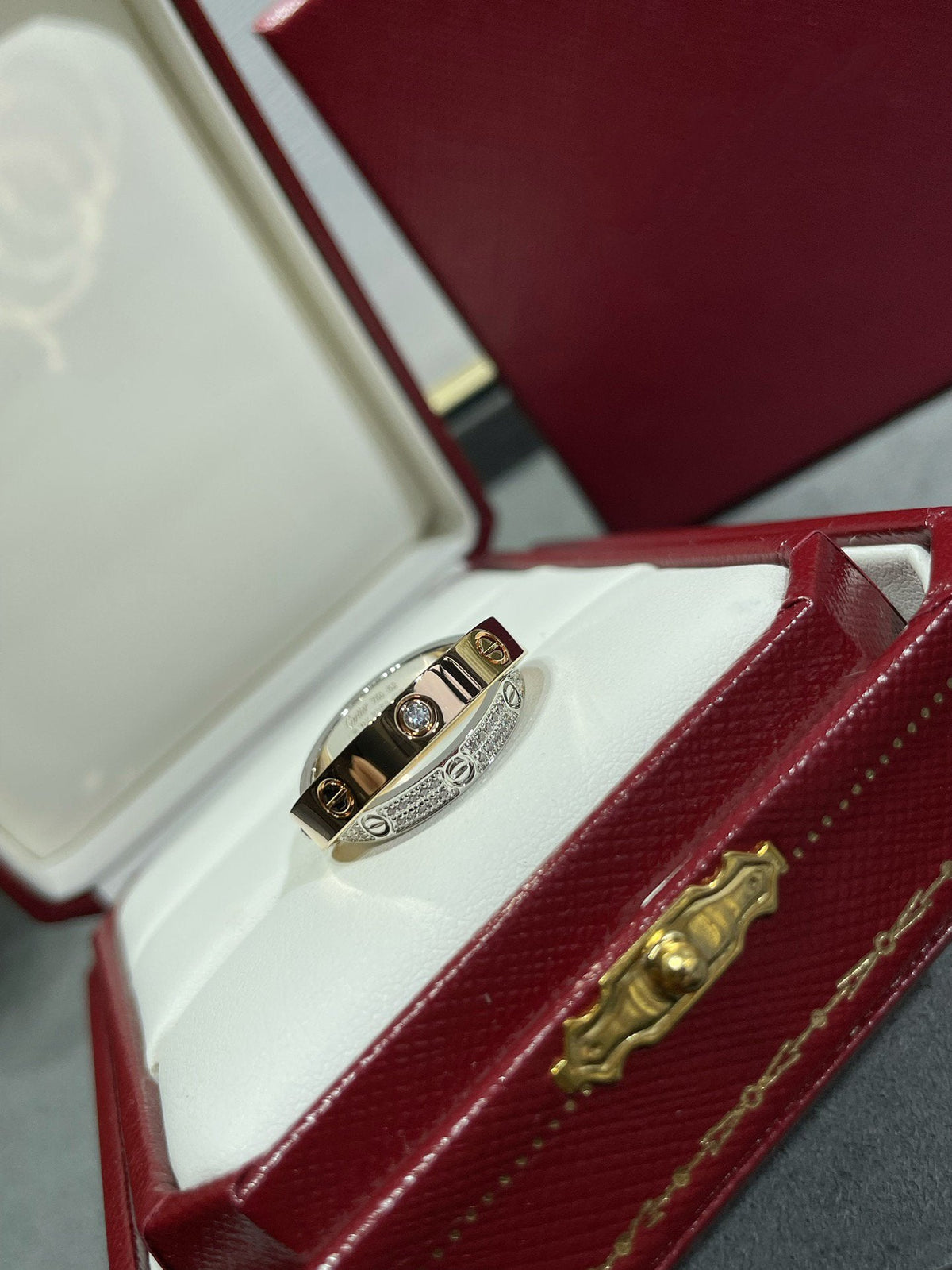 [Elara jewelsry ]LOVE PINK GOLD SILVER DIAMOND DOUBLE RING