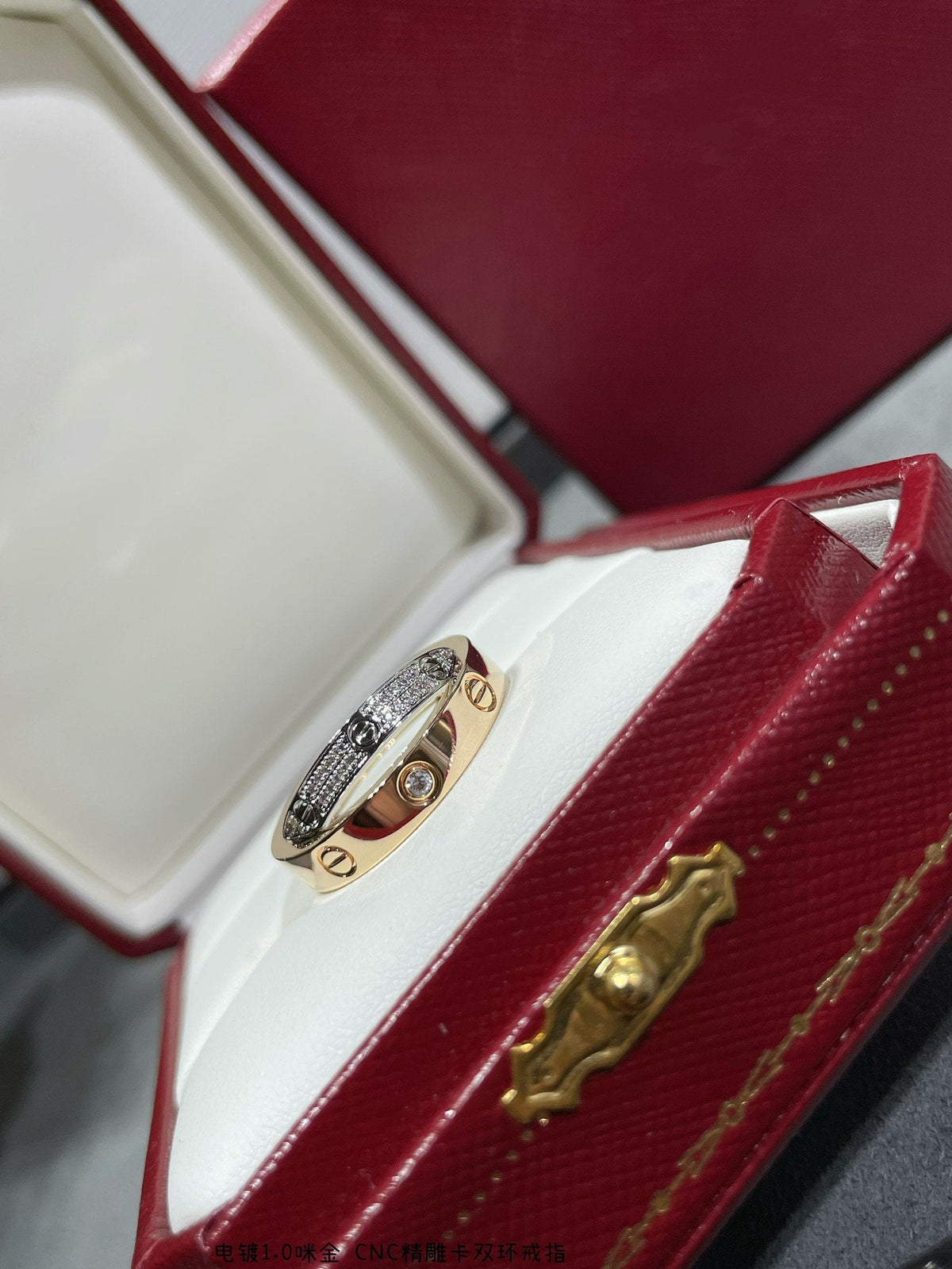 [Elara jewelsry ]LOVE PINK GOLD SILVER DIAMOND DOUBLE RING