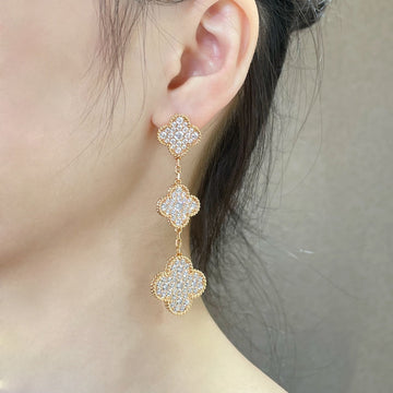 [Elara jewelsry ]CLOVER 3 MOTIFS DIAMOND PAVED ROSE GOLD EARRINGS
