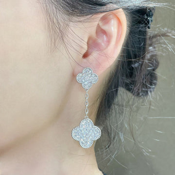 [Elara jewelsry ]CLOVER 2 MOTIFS DIAMOND PAVED SILVER EARRINGS