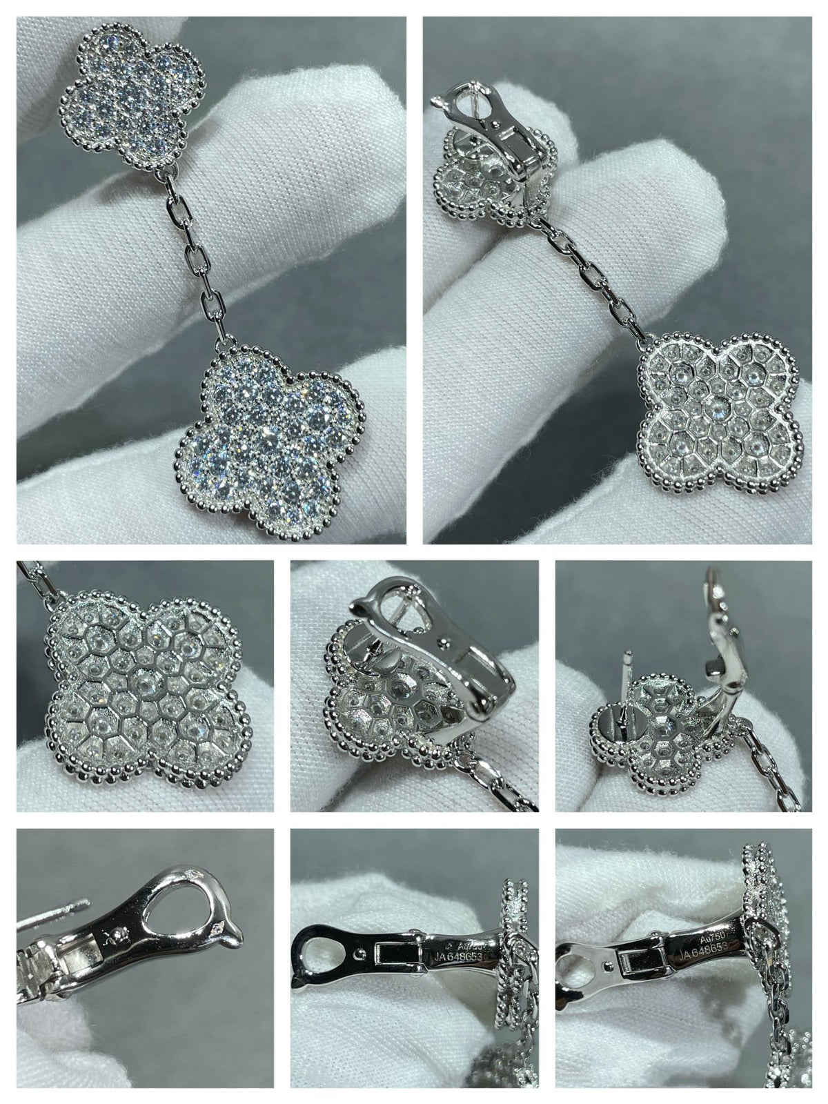 [Elara jewelsry ]CLOVER 2 MOTIFS DIAMOND PAVED SILVER EARRINGS