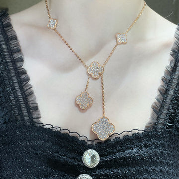 [Elara jewelsry ]CLOVER 6 MOTIF DIAMOND PAVED NECKLACE