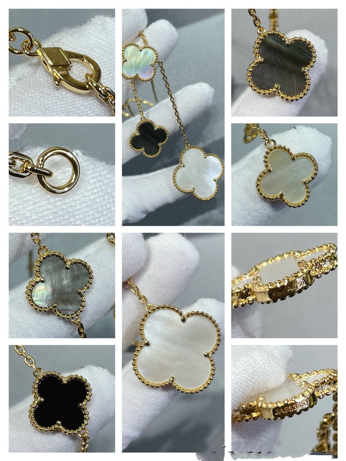 [Elara jewelsry ]CLOVER 6 MOTIF MOP ONYX GOLD NECKLACE
