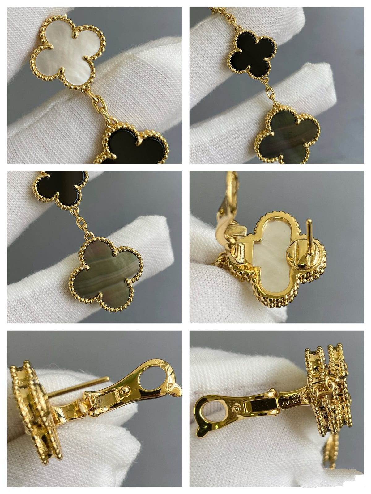 [Elara jewelsry ]CLOVER 3 MOTIF MOP ONYX DARK MOP PINK GOLD EARRINGS