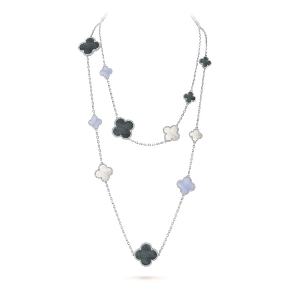 [Elara jewelsry ]CLOVER 16 MOTIF CHALCEDONY MOP SILVER NECKLACE