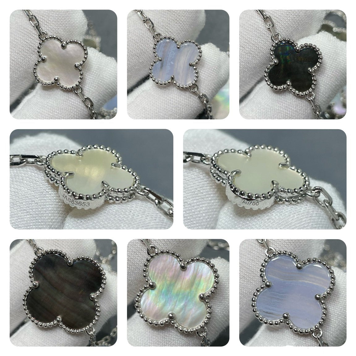 [Elara jewelsry ]CLOVER 16 MOTIF CHALCEDONY MOP SILVER NECKLACE
