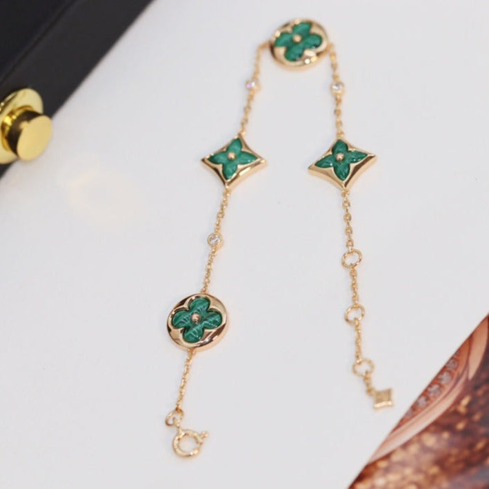 [Elara jewelsry ]STAR AND SUN 4 MOTIF PINK GOLD MALACHITE BRACELET