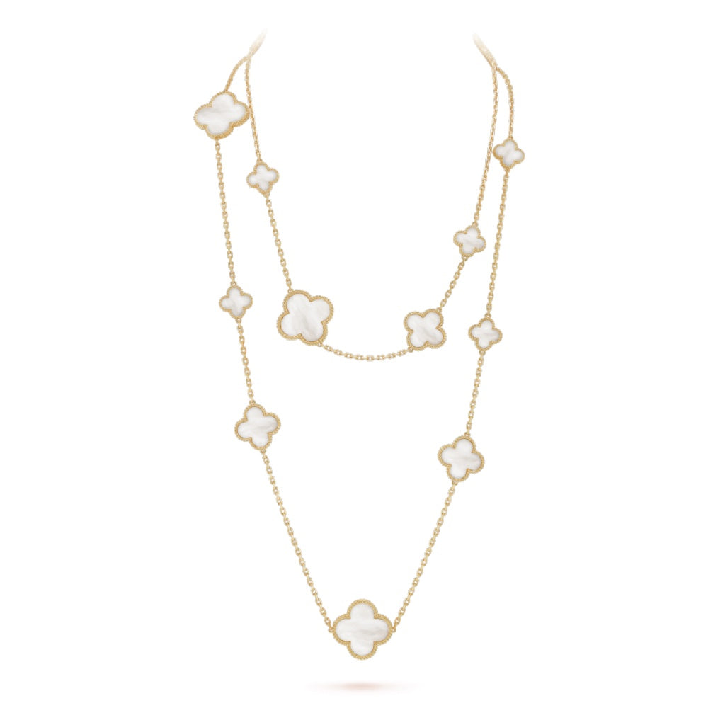 [Elara jewelsry ]CLOVER 16 MOTIF WHITE MOP GOLD NECKLACE