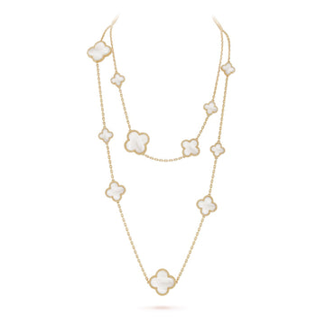 [Elara jewelsry ]CLOVER 16 MOTIF WHITE MOP GOLD NECKLACE