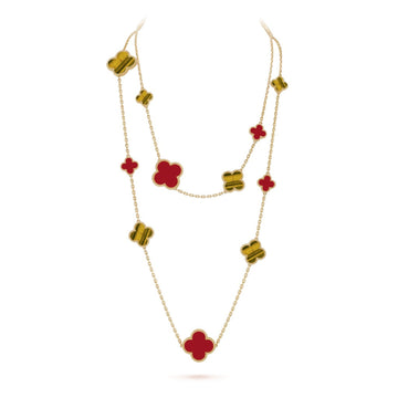 [Elara jewelsry ]CLOVER 16 MOTIF CARNELIAN TIGER EYE ROSE GOLD NECKLACE