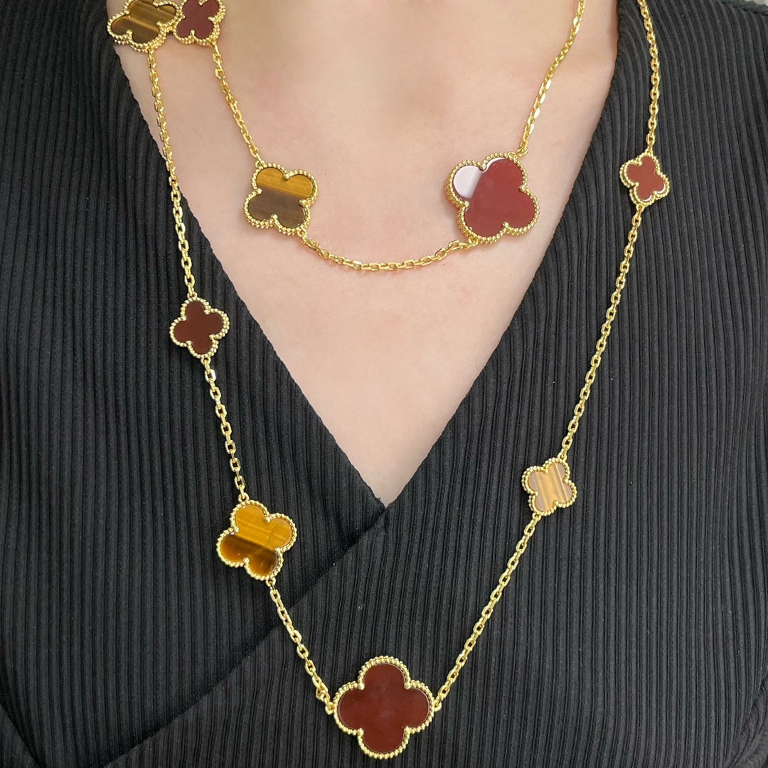 [Elara jewelsry ]CLOVER 16 MOTIF CARNELIAN TIGER EYE ROSE GOLD NECKLACE