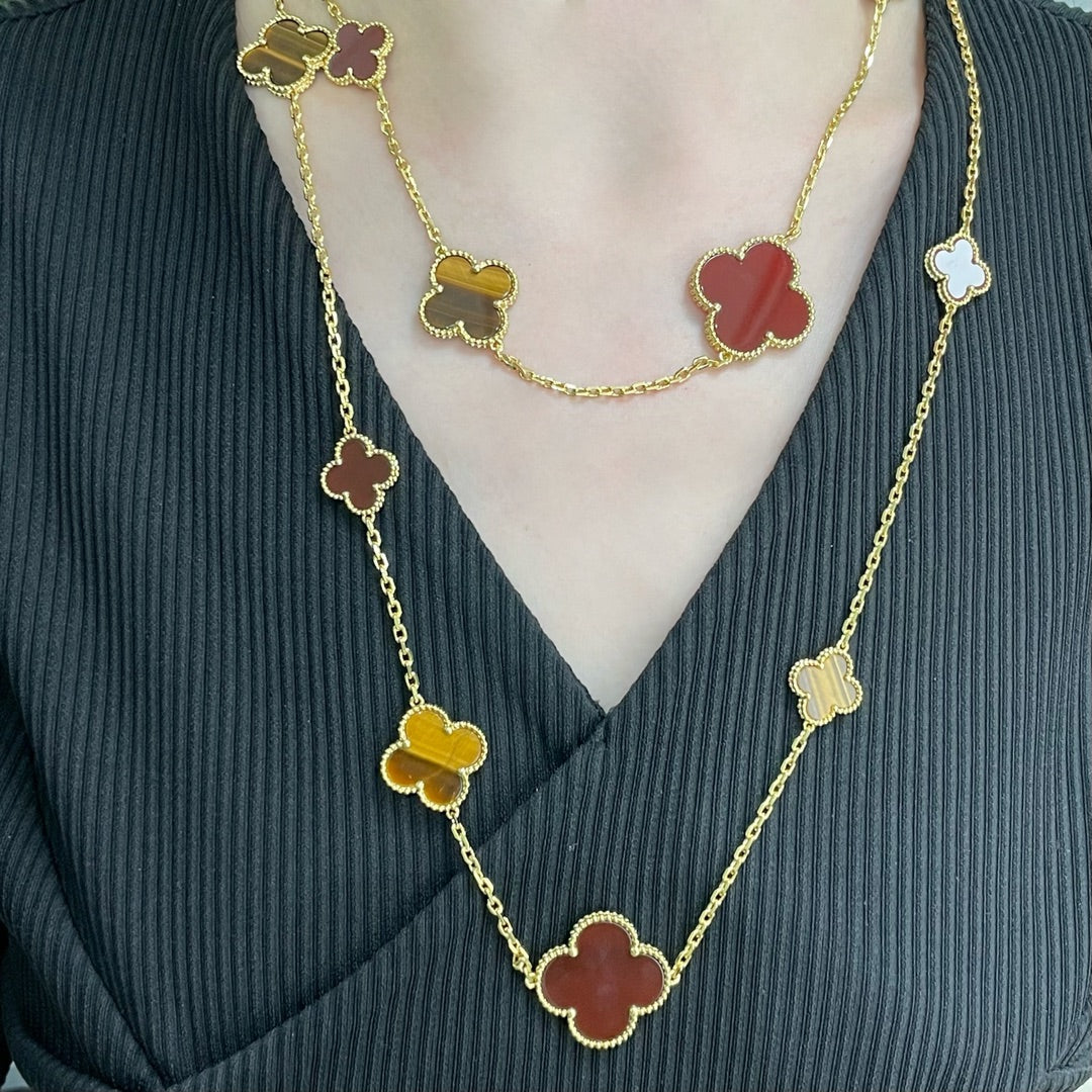 [Elara jewelsry ]CLOVER 16 MOTIF CARNELIAN TIGER EYE ROSE GOLD NECKLACE