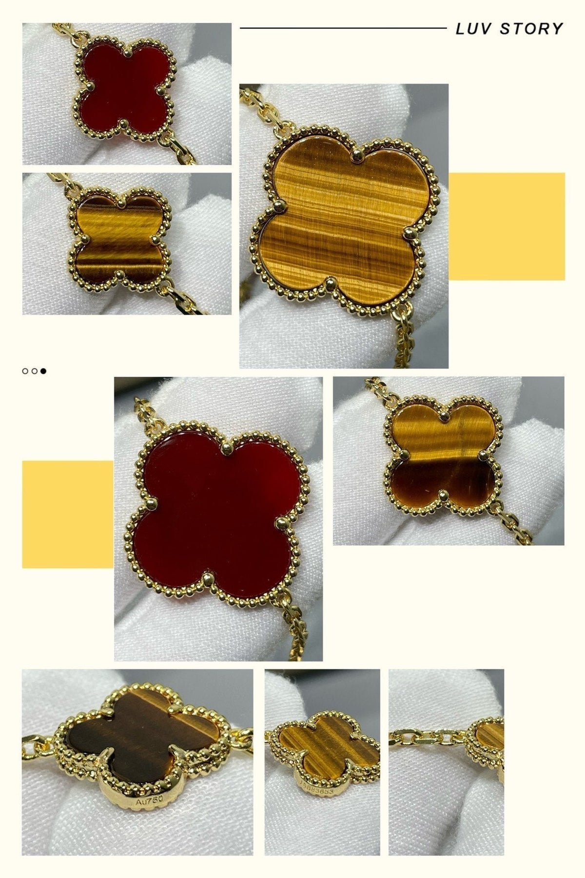 [Elara jewelsry ]CLOVER 16 MOTIF CARNELIAN TIGER EYE ROSE GOLD NECKLACE