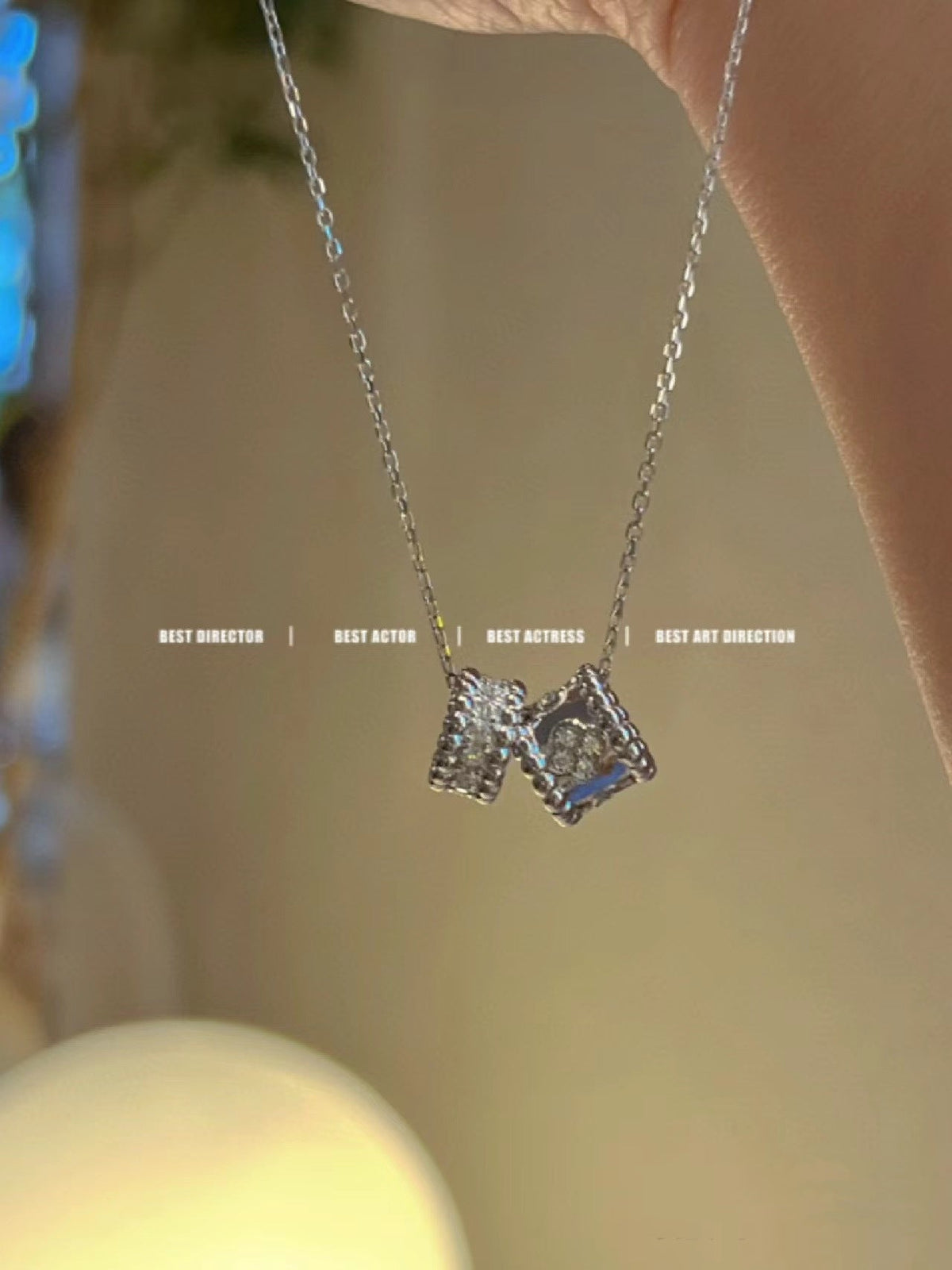 [Elara jewelsry ]PERLEE DOUBLE PENDANT SILVER DIAMOND NECKLACE