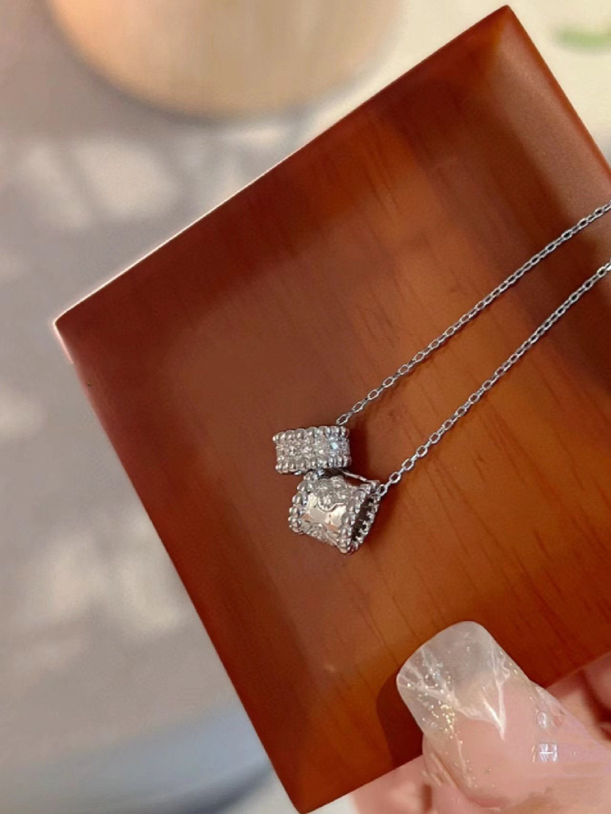 [Elara jewelsry ]PERLEE DOUBLE PENDANT SILVER DIAMOND NECKLACE