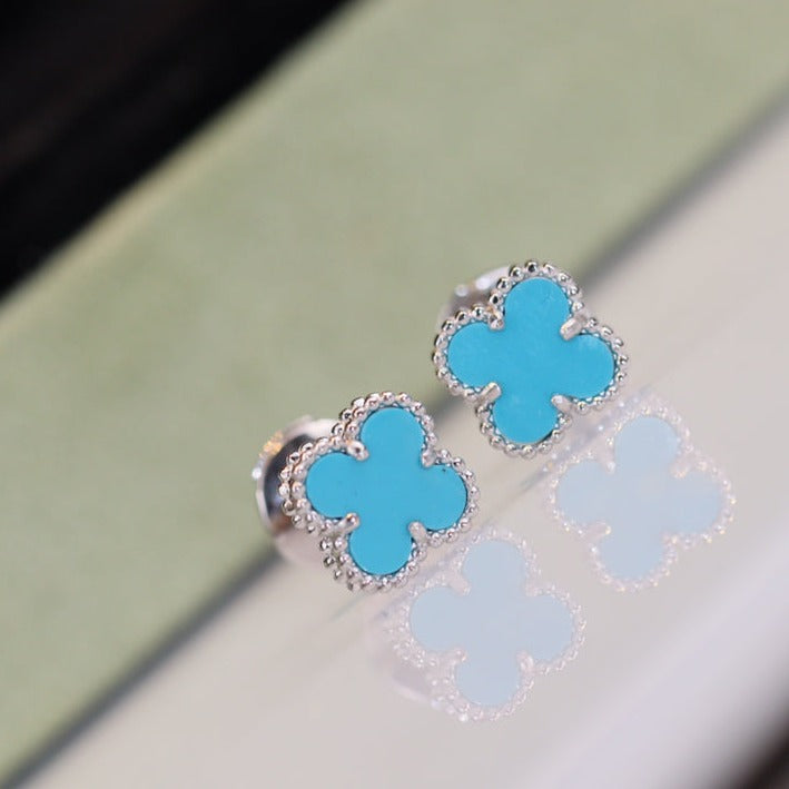[Elara jewelsry ]CLOVER MINI TURQUOISE SILVER STUD EARRINGS