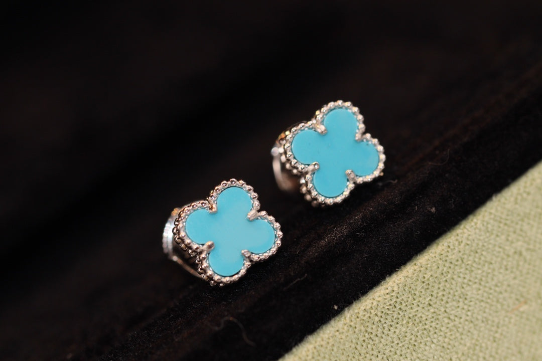 [Elara jewelsry ]CLOVER MINI TURQUOISE SILVER STUD EARRINGS
