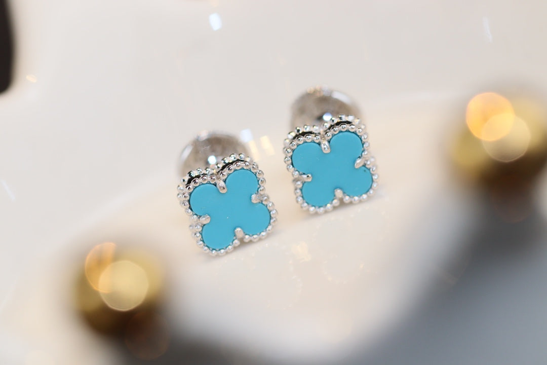 [Elara jewelsry ]CLOVER MINI TURQUOISE SILVER STUD EARRINGS