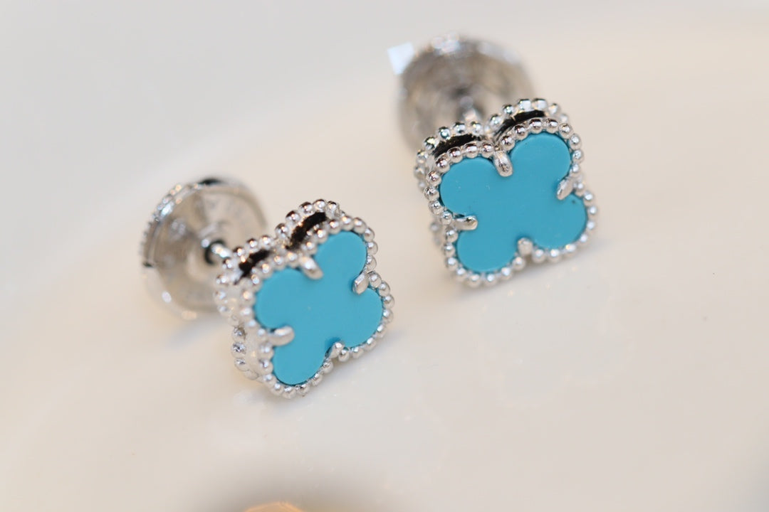[Elara jewelsry ]CLOVER MINI TURQUOISE SILVER STUD EARRINGS