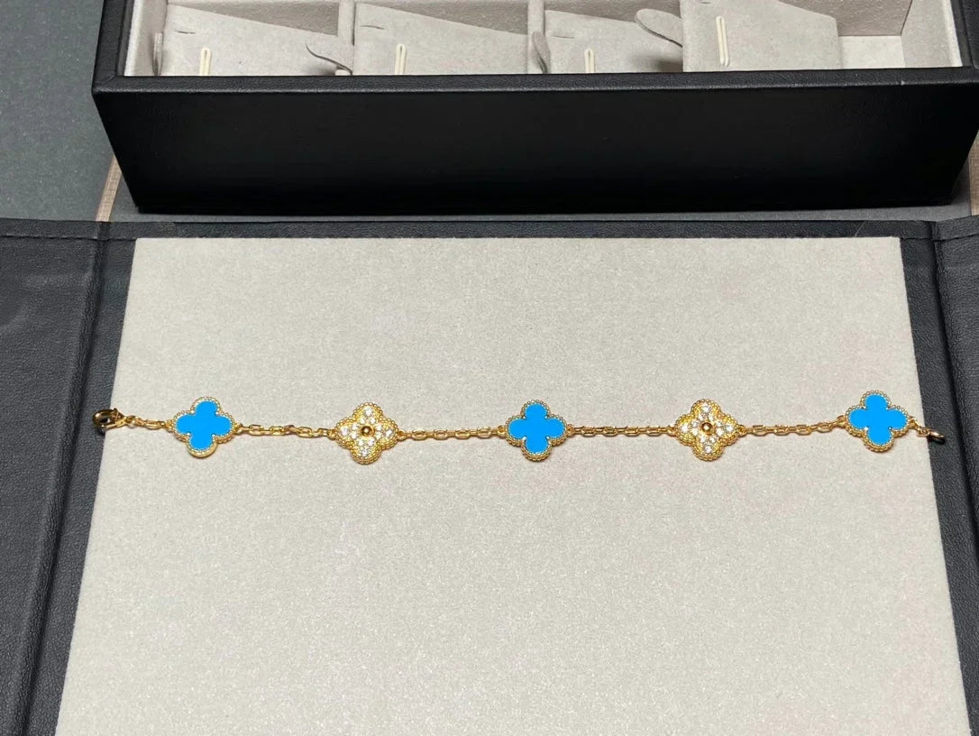 [Elara jewelsry ] CLOVER 5 MOTIF BLUE AGATE BRACELET COLLECTION