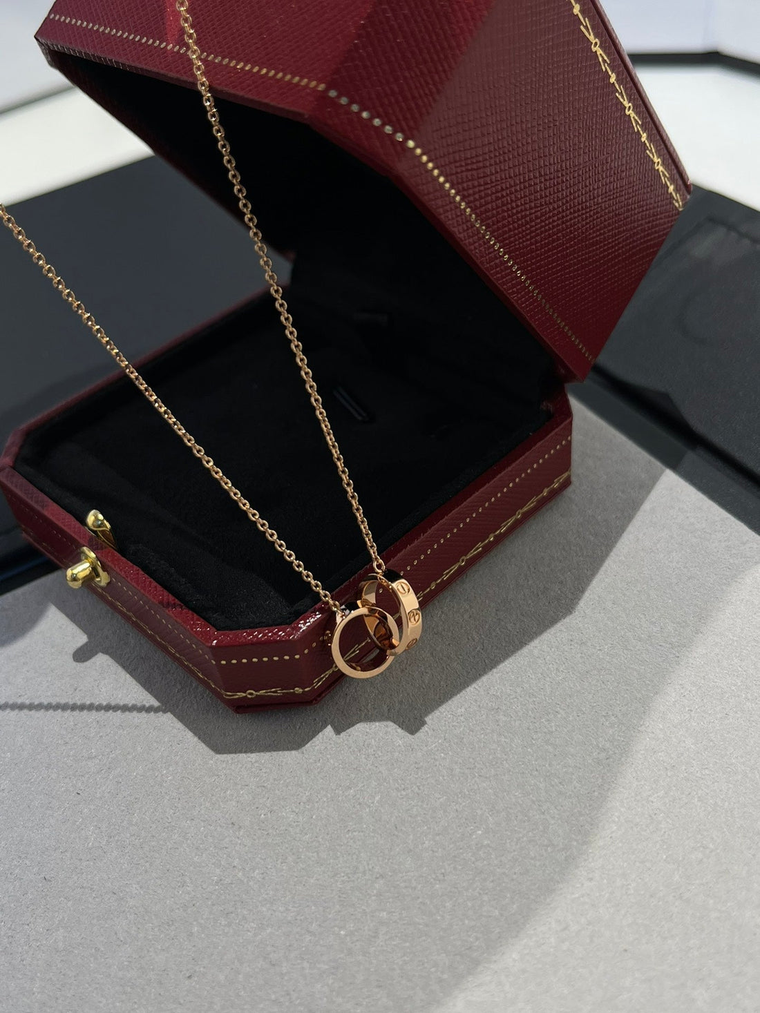 [Elara jewelsry ]LOVE NECKLACE DOUBLE RING PINK GOLD