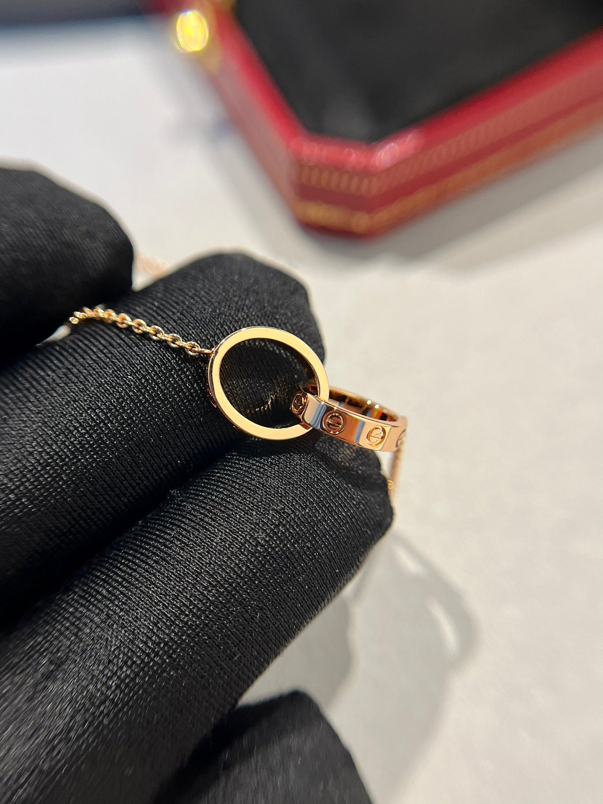 [Elara jewelsry ]LOVE NECKLACE DOUBLE RING PINK GOLD