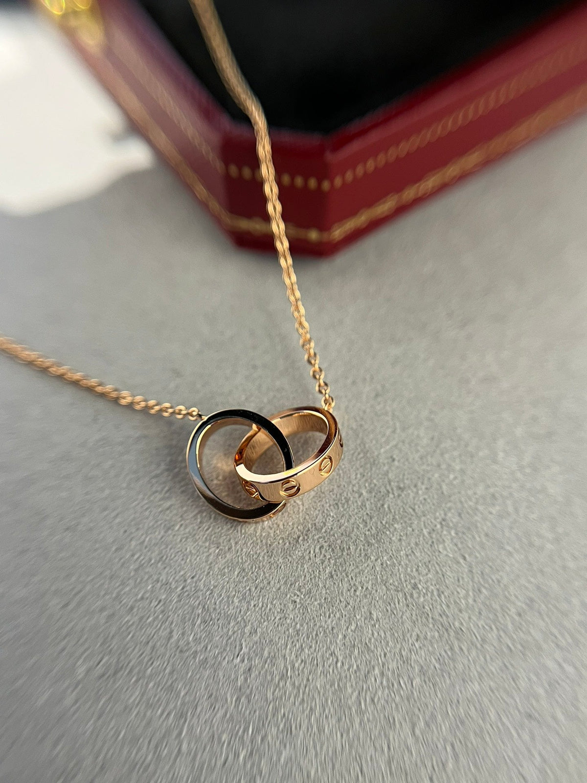 [Elara jewelsry ]LOVE NECKLACE DOUBLE RING PINK GOLD