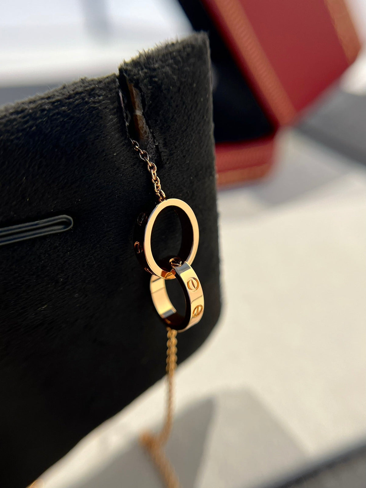 [Elara jewelsry ]LOVE NECKLACE DOUBLE RING PINK GOLD