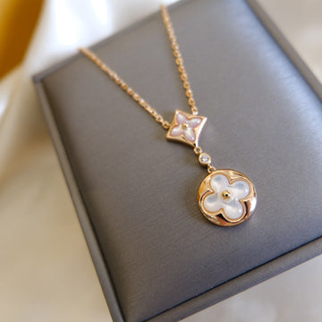 [Elara jewelsry ]STAR AND SUN WHITE MOP 2 MOTIF PINK GOLD NECKLACE