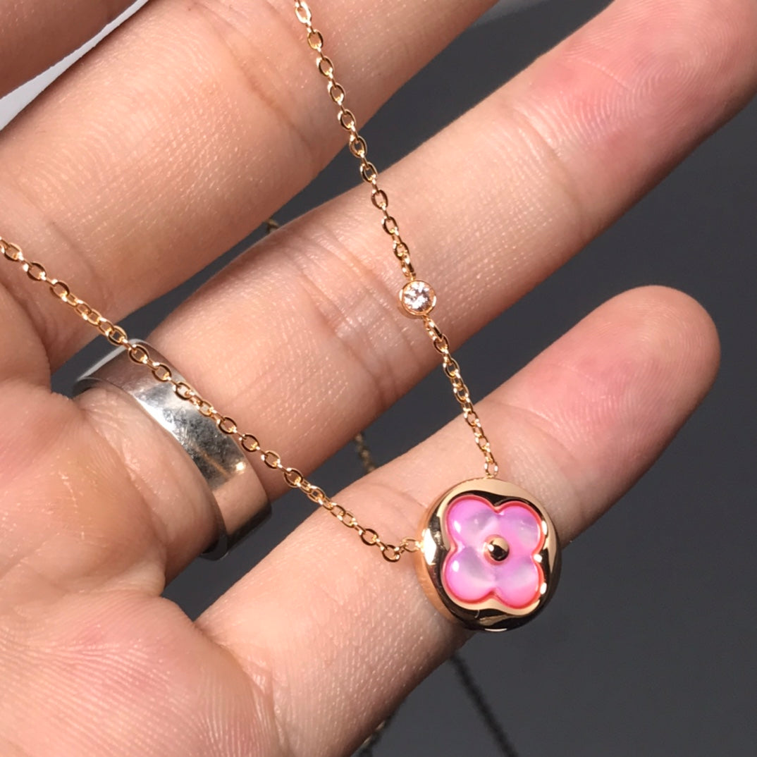 [Elara jewelsry ]COLOR BLOSSOM PINK MOP SUN GOLD NECKLACE