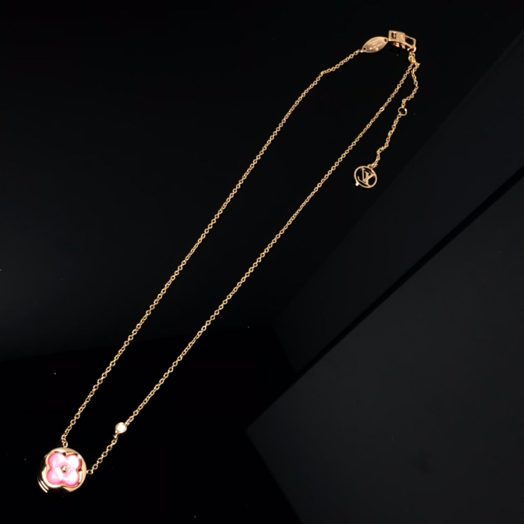 [Elara jewelsry ]COLOR BLOSSOM PINK MOP SUN GOLD NECKLACE