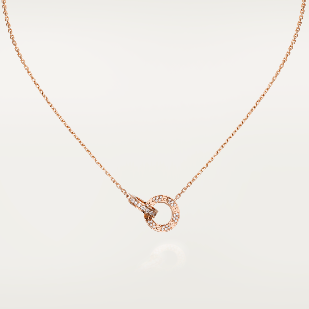 [Elara jewelsry ]LOVE 7.6MM NECKLACE ROSE GOLD AND SILVER  FULL DIAMOND