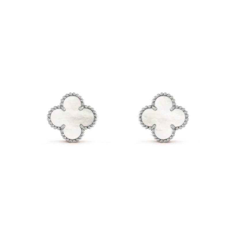 [Elara jewelsry ]CLOVER MEDIUM 1 MOTIFS  WHITE MOP EARRINGS SILVER