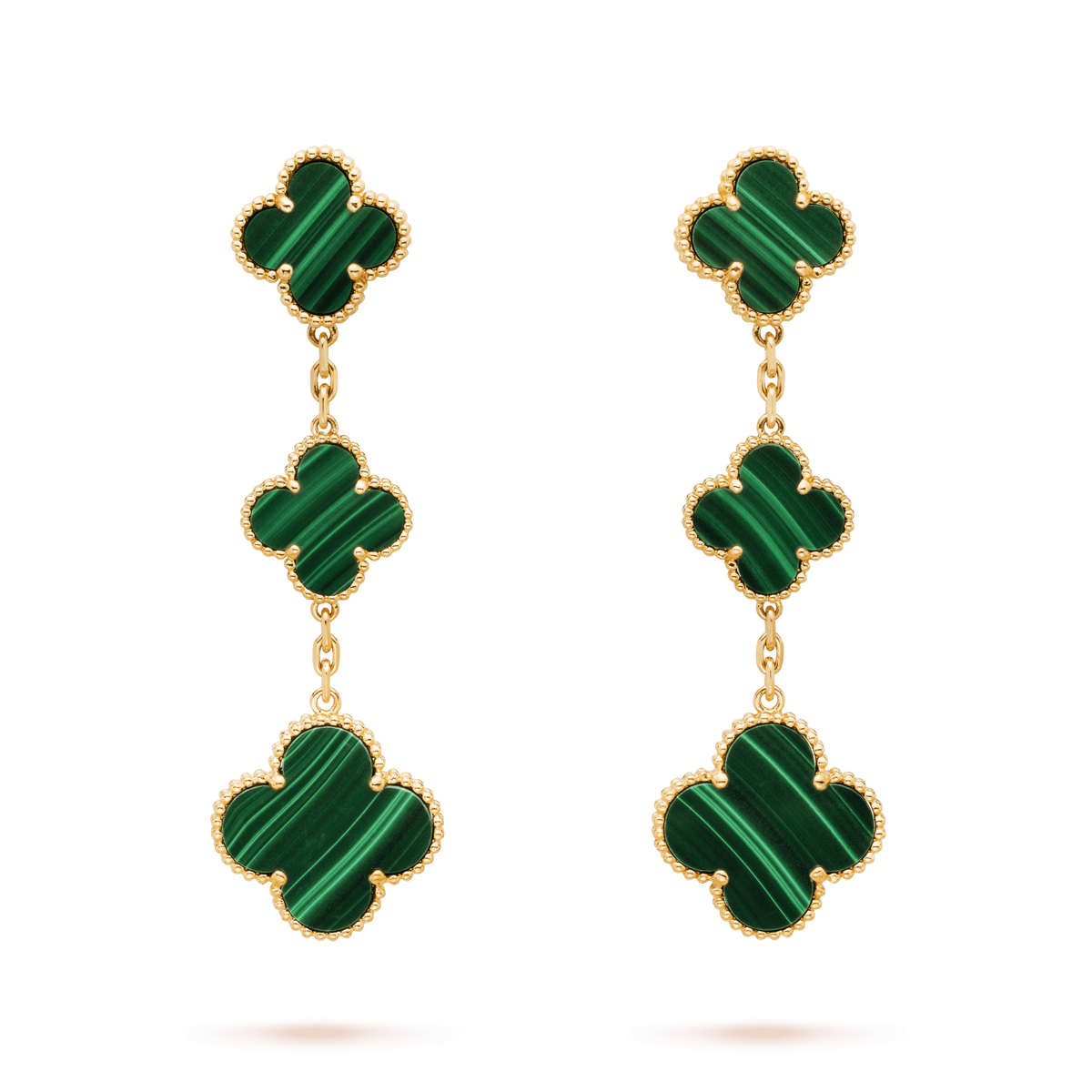 [Elara jewelsry ]CLOVER MALACHITE 3 MOTIFS GOLD
