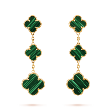 [Elara jewelsry ]CLOVER MALACHITE 3 MOTIFS GOLD