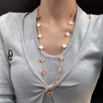 [Elara jewelsry ]CLOVER 20 MOTIFS PINK MOP NECKLACE