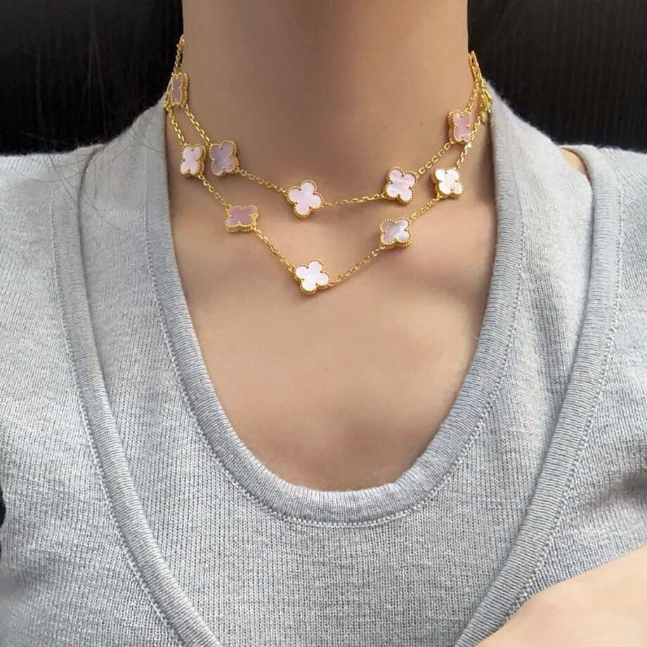 [Elara jewelsry ]CLOVER 20 MOTIFS PINK MOP NECKLACE