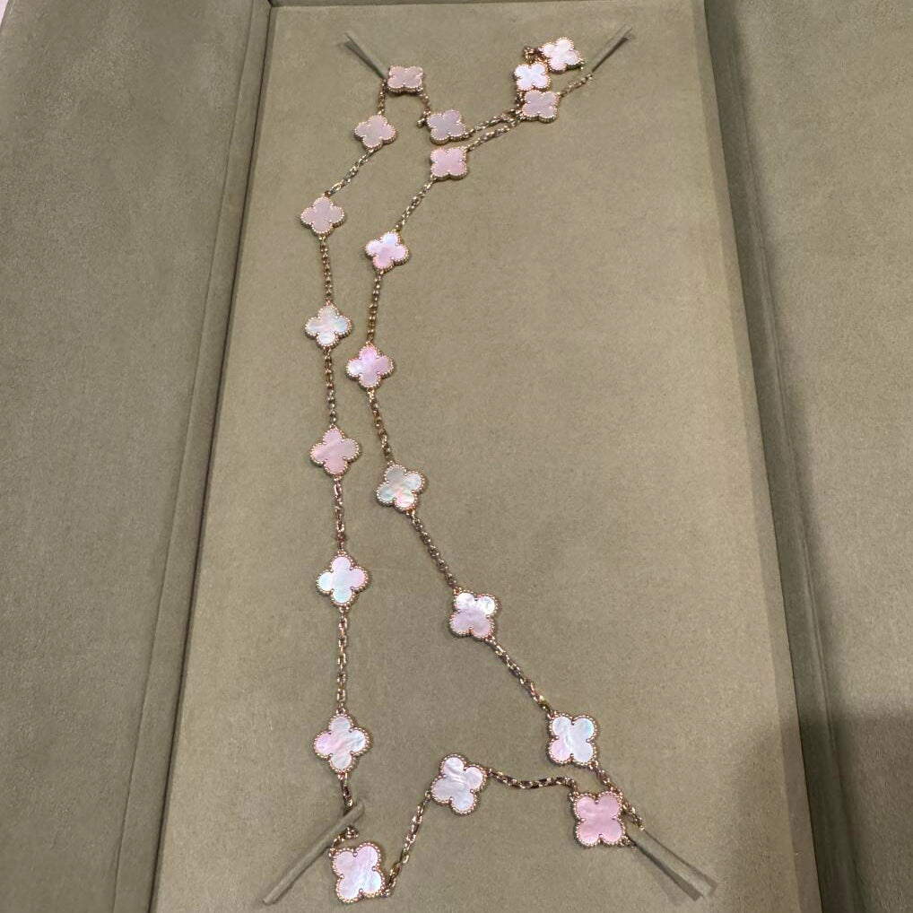[Elara jewelsry ]CLOVER 20 MOTIFS PINK MOP NECKLACE