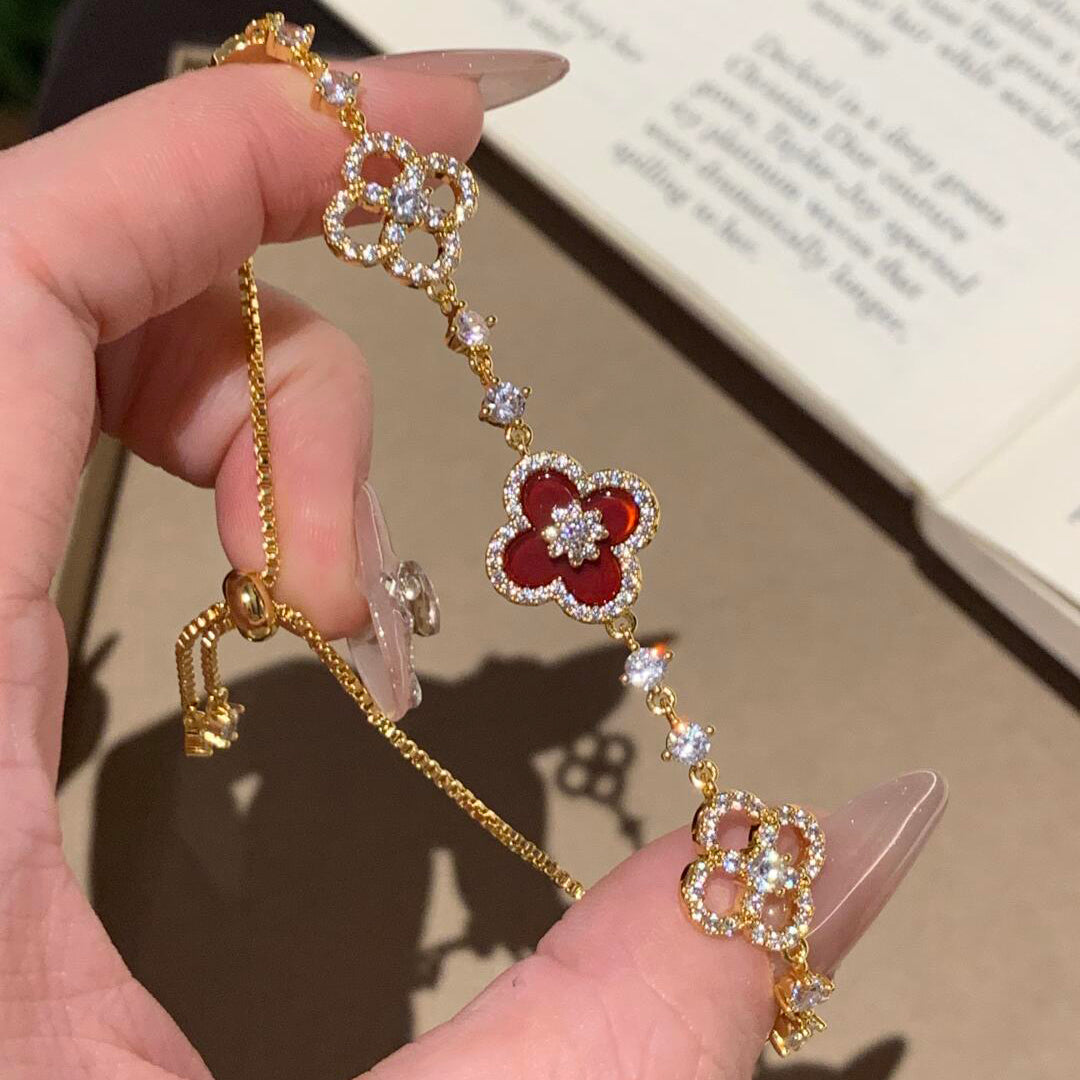 [Elara jewelsry ]CLOVER 5 MOTIF PINK BLUE RED WHITE BRACELET