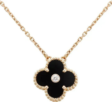 [Elara jewelsry ]CLOVER 15MM DIAMOND ONYX NECKLACE