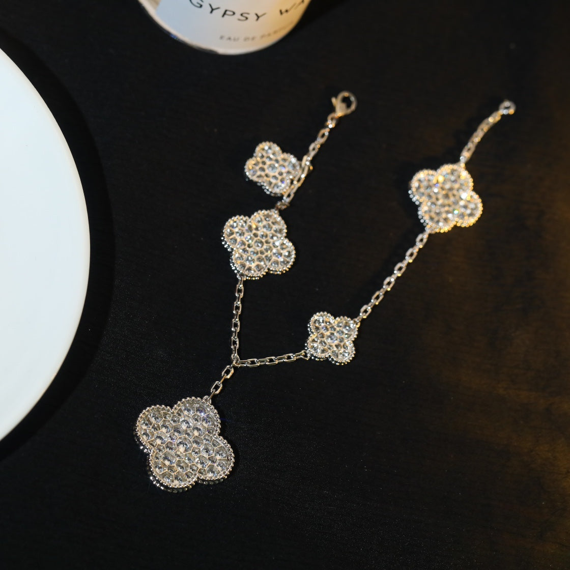 [Elara jewelsry ]CLOVER BRACELET 5 MOTIF SILVER DIAMOND PAVED